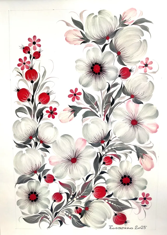 Imagen de Quiet Beauty de Tetyana Kostenko, tamaño: 29,7х42 cm, hecho de gouache, PVA glue, medio Painting, parte de la serie Flowers