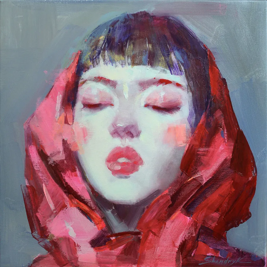 Obraz Crimson Veil autorstwa Tetiana Shendryk, rozmiar: 50 × 50 cm, wykonany z acrylic on canvas, medium Painting