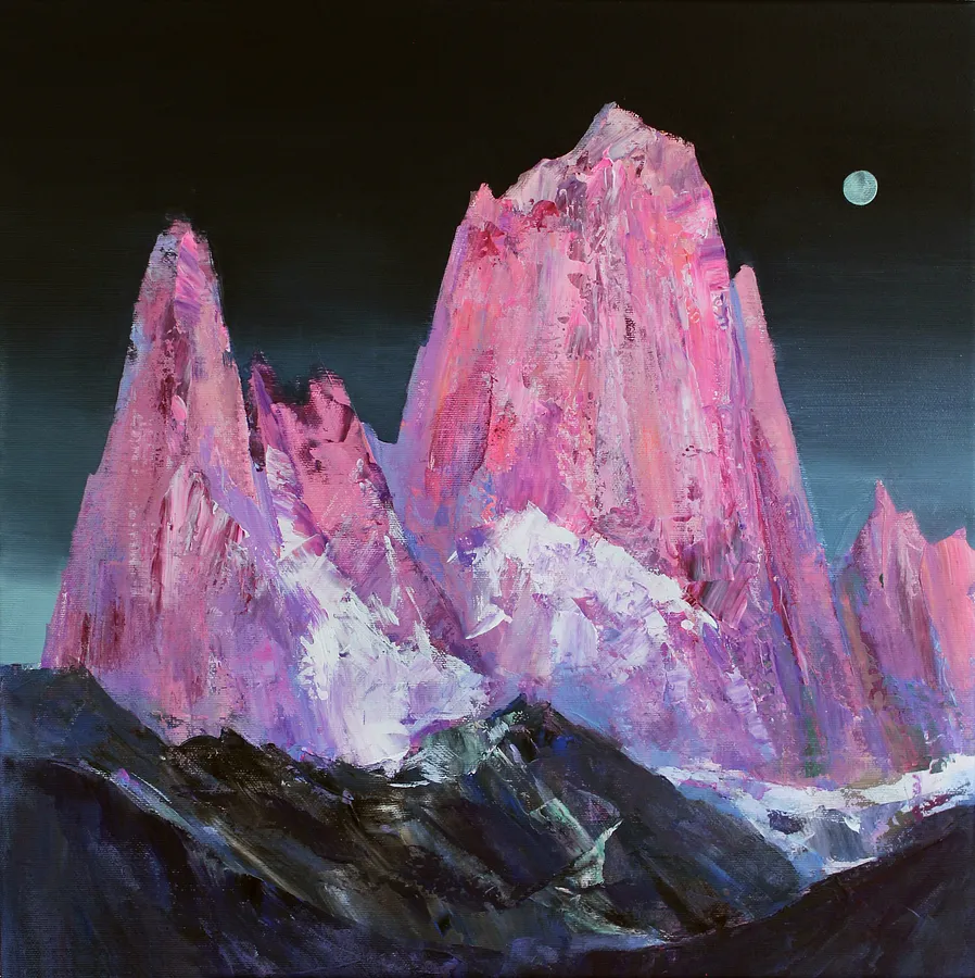 Obraz Pink peaks autorstwa Tetiana Shendryk, rozmiar: 45 × 45 cm, wykonany z полотно, акрил, medium Painting