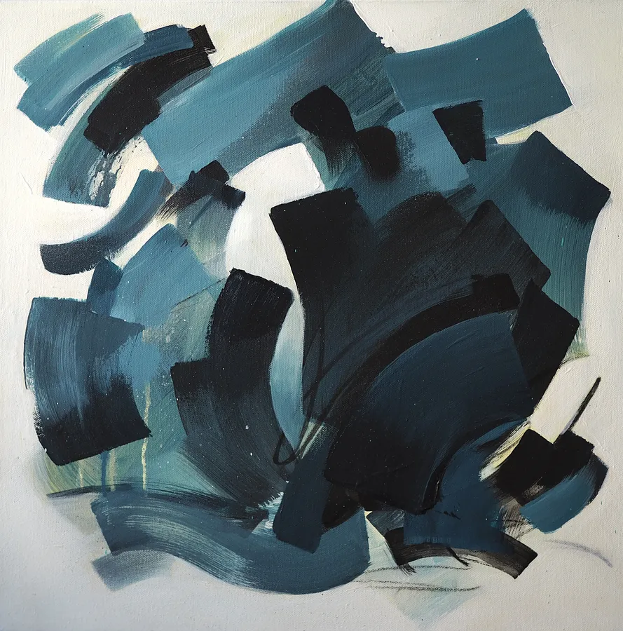 Obraz Abstract Calligraphy autorstwa Maryna Karapetian, rozmiar: 50 x 50 cm, wykonany z acrylics, charcoal, canvas, medium Painting, z Malmo, część serii Individual Artwork, cena: €400