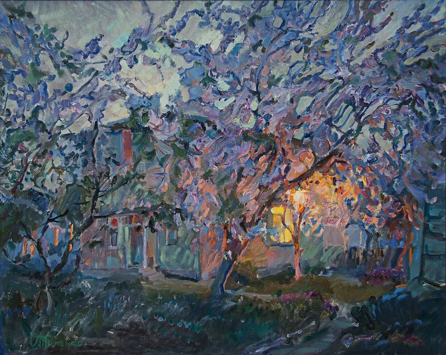 Immagine di "Twilight Time in my Garden" 2008, oil on canvas, 65х80 cm di Оксана Титенко , dimensioni: 65х80 cm, medium: Painting 