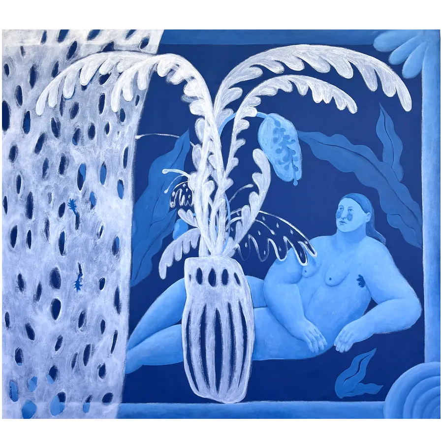 Image of A place in the garden by Diana Ruban , size: 131 х 146 cm, made of canvas, acrylic, Painting medium, from USA, part of the Blue women series
