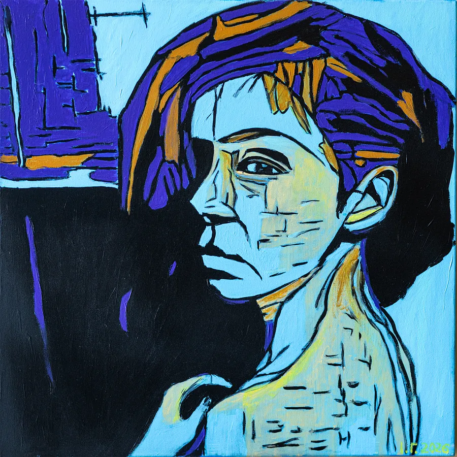 Image of Ліжбета by Іван Гаврилко, size: 50х50, made of полотно, акрил, лак, чай з молоком, Painting medium, from Львів, part of the Навігація.Внутріншій архіпелаг series