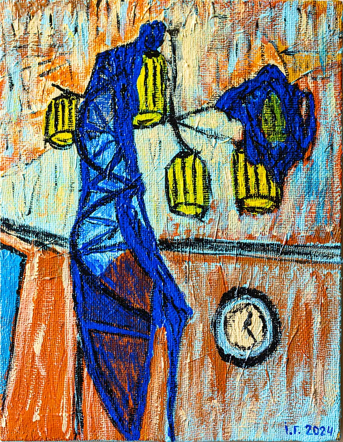 Image of Люстра by Іван Гаврилко, made of акрил, лак, мішковина з мішка для кави на підрамнику, міцна кава, знеболюючі, Painting medium, from Львів, priced at $100 (≈ 4,565 грн)