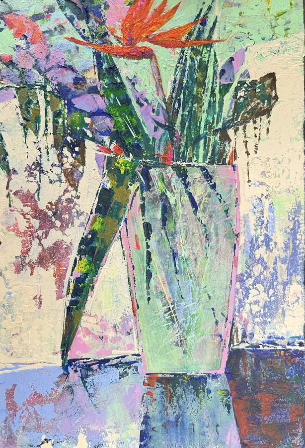 Image of Стреліція.Вертикаль свободи by Вікторія Дубовик, size: 60х40 см, made of Полотно, акрил, Живопис medium, part of the Ботанічні імпровізації series, priced at $300 (≈ 13,695 грн)