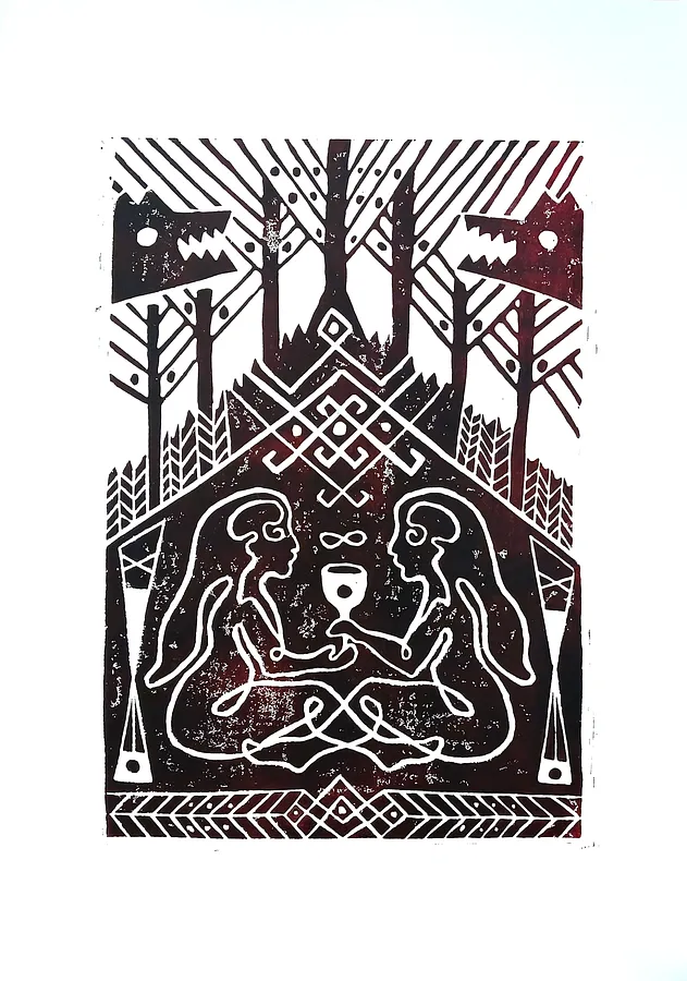 Image of Укриття by Наталя Пономарьова, size: 30х40 см, Лінорит medium, from Київ, part of the Лінорит series, priced at €90