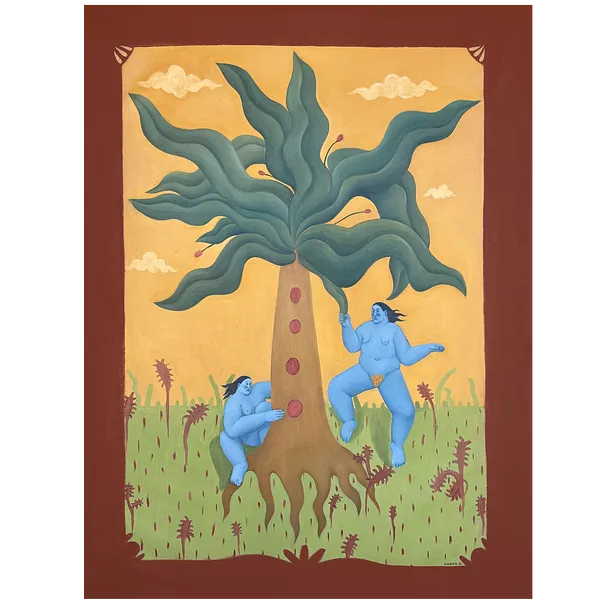 Imagen de My garden de Diana Ruban , tamaño: 110 x 80 cm, hecho de canvas, acrylic, oil, medio Painting, de USA, parte de la serie Blue women