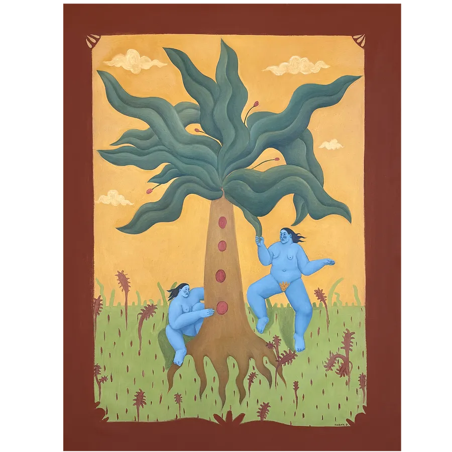Image of My garden by Diana Ruban , size: 110 x 80 cm, made of canvas, acrylic, oil, Painting medium, from Spain, part of the Blue women series