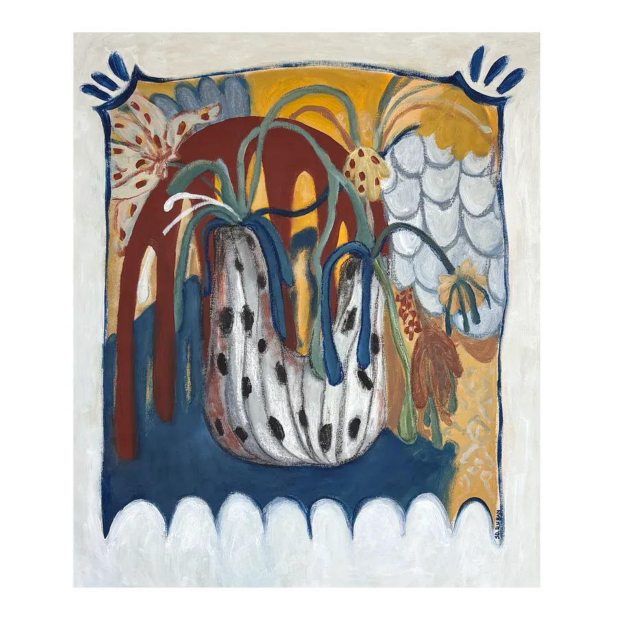 Image of Flowers by Diana Ruban , size: 77 x 65 cm, made of canvas, acrylic, oil pastel,, Painting medium, from Ukraine, part of the Blue women series, priced at $2000
