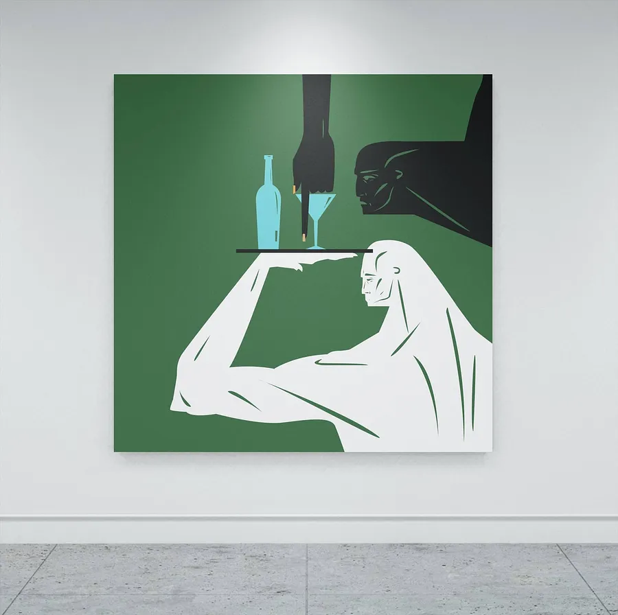 Image of Rest in a Restaurant by ARTUR SOLETSKYI, size: 150 × 150 cm, made of Acrylic, Canvas, Painting medium