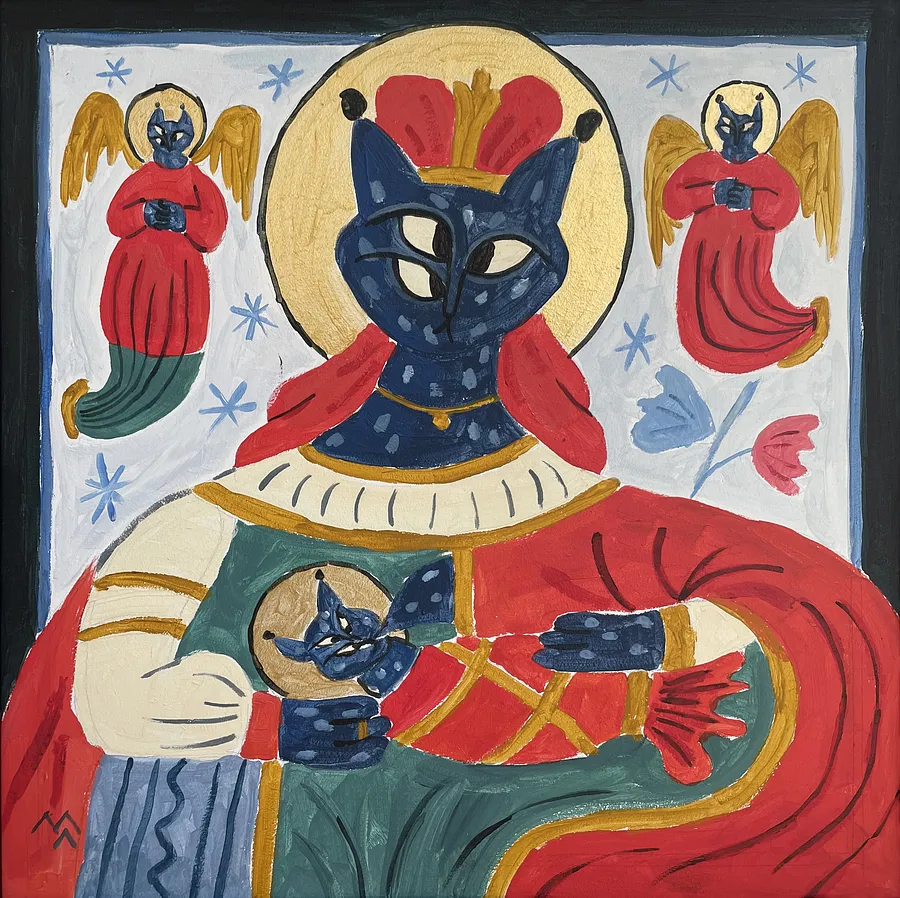 Imagen de рись-покормись de Marta Leshak, tamaño: 40x40cm, hecho de акрил,пастель, кольорові олівці, картон, medio Pintura, de львів, con un precio de $630