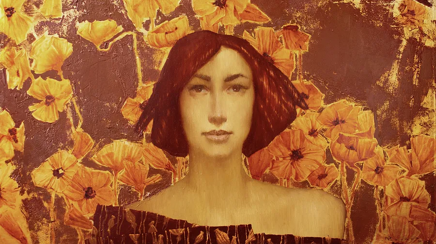 Imagen de Amapolas doradas. de Artem Rohovyi, tamaño: 40x70, hecho de Óleo, lienzo, oro, medio Pintura, con un precio de $1500