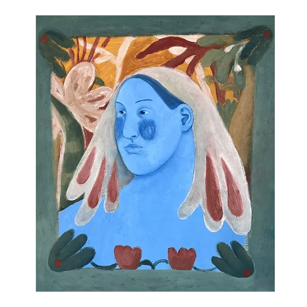 Image of Portrait of a woman by Diana Ruban , size: 48 x 41 cm, made of canvas, acrylic, Painting medium, from Georgia, part of the Blue women series