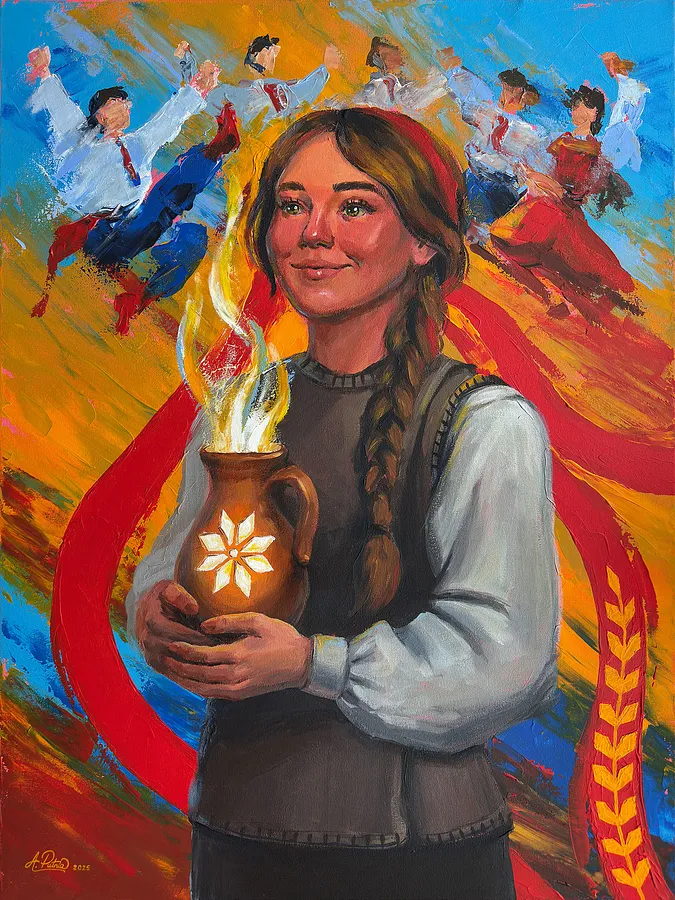 Image of Магія глиняного глечика by Аліса Путня, size: 80 x 60 см, made of Акрил на полотні, Painting medium, from м. Київ, part of the Українські мотиви series, priced at $250