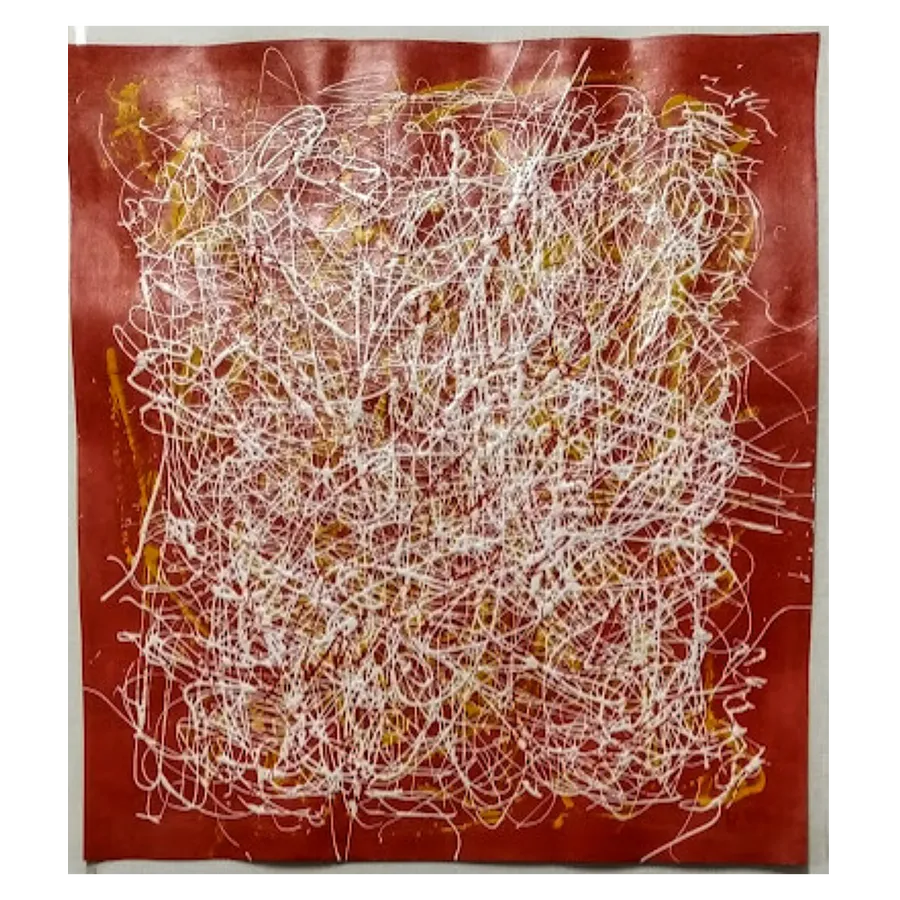 Image of "What are you hiding?" by Tetiana Kononenko (Tanta), size: 50х50 см, made of paper, acrylic, varnish, Abstraction medium, from Sumy, part of the Fabric of Time series, priced at $110
