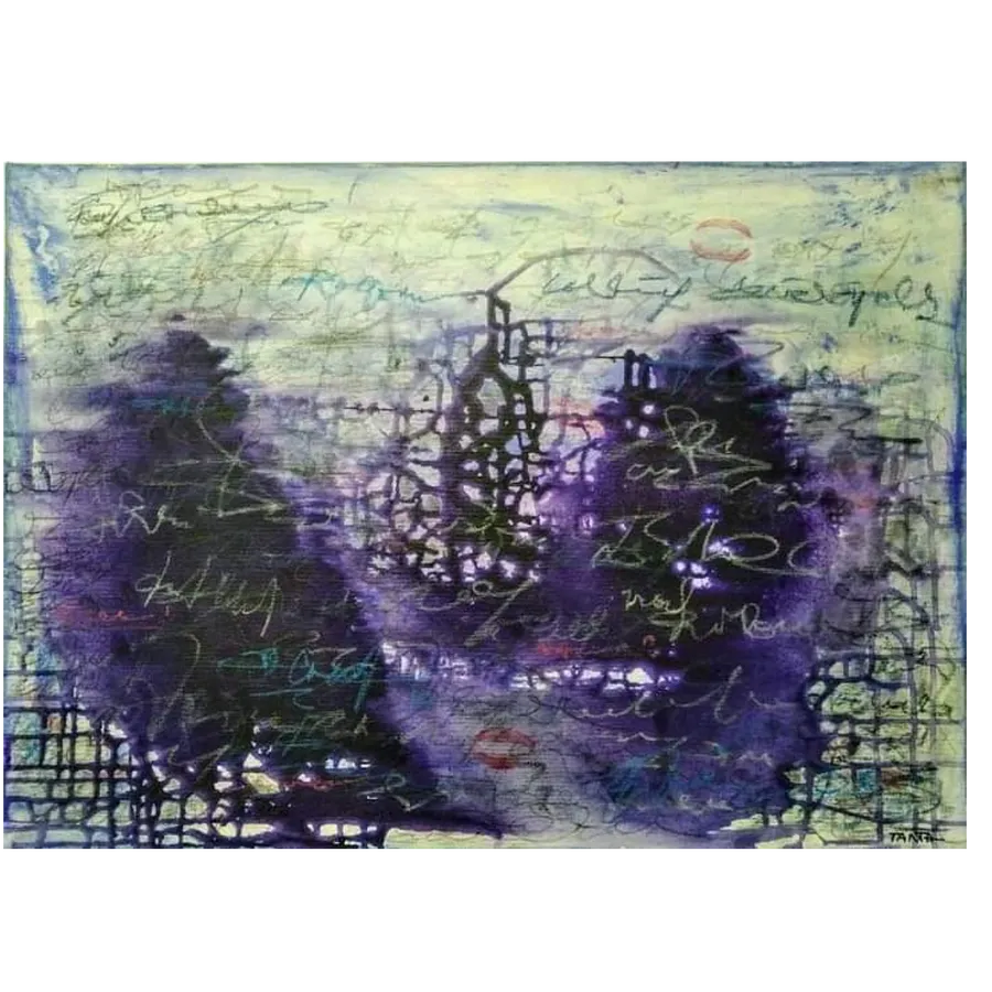 Image of "Dialogue" by Tetiana Kononenko (Tanta), size: 50х70 см, made of canvas, acrylic, pencil, pigment, pastel, lipstick, varnish, Abstraction medium, part of the Fabric of Time series