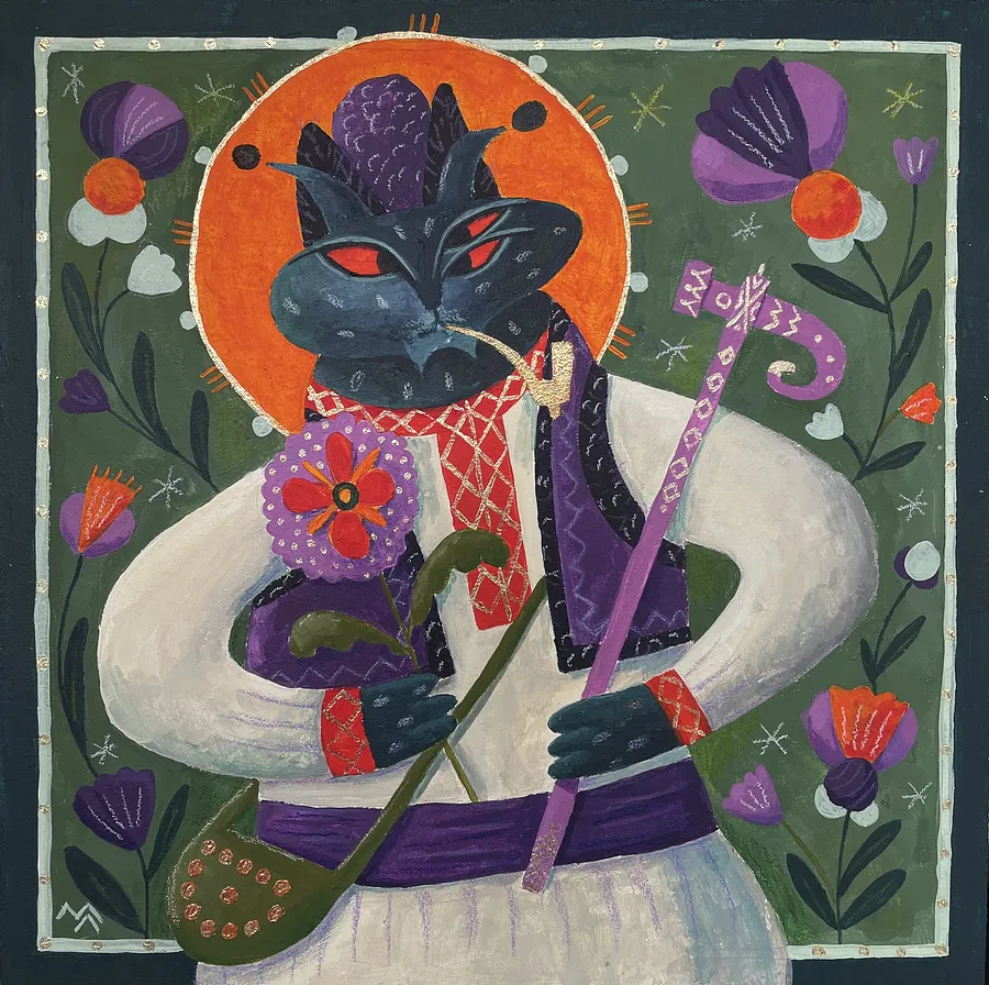 Imagen de Lince Hutsul de Marta Leshak, tamaño: 30x30cm, hecho de acrílico, cartón, medio Pintura, de львів, parte de la serie Святі Рисі, con un precio de $170