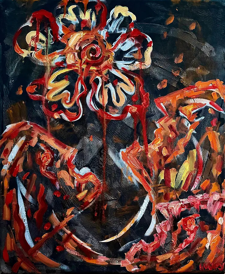 Image of The Flower of Eternity by IMARY, made of canvas, oil, Painting medium, part of the METANOIA: BETWEEN TIME AND ETERNITY series