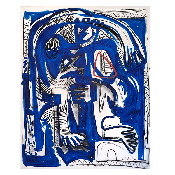 Imagen de red line  de Notuko, tamaño: 120x170, hecho de Acrylic charcoal , medio Pintura, parte de la serie blue, con un precio de €3000