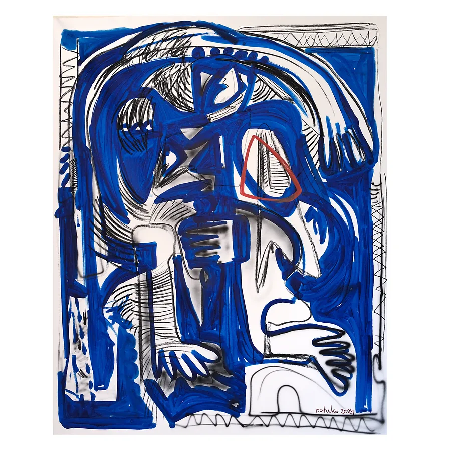 Image of red line  by Notuko , size: 120x170, made of Acrylic charcoal , Painting medium, part of the blue series, priced at €3000