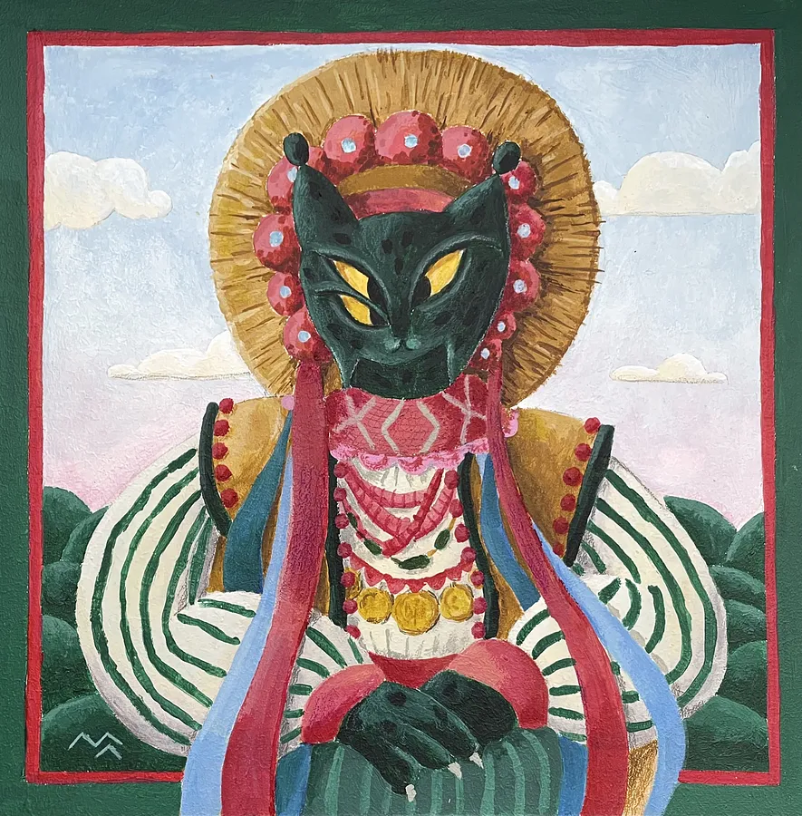 Imagen de рись гарно вберись de Marta Leshak, tamaño: 30x30cm, hecho de акрил, картон, medio Pintura, parte de la serie Святі Рисі, con un precio de $300