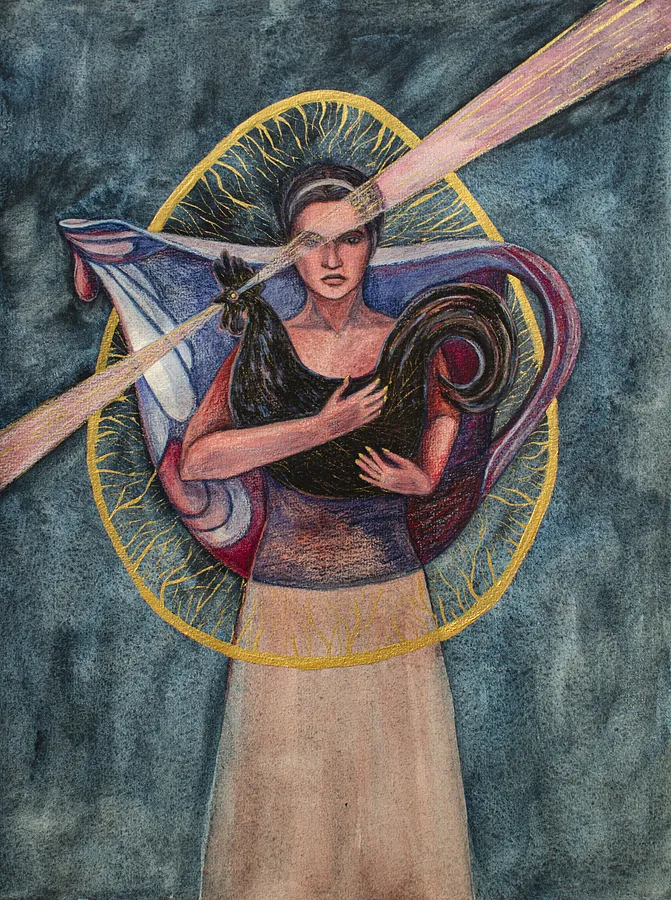 Image of Володарка гніву by Oksana Muzyka, size: 30*40 см, made of акварель, олійні олівці, Графіка medium, from Київ, part of the Карта Внутрішніх подій series, priced at $300