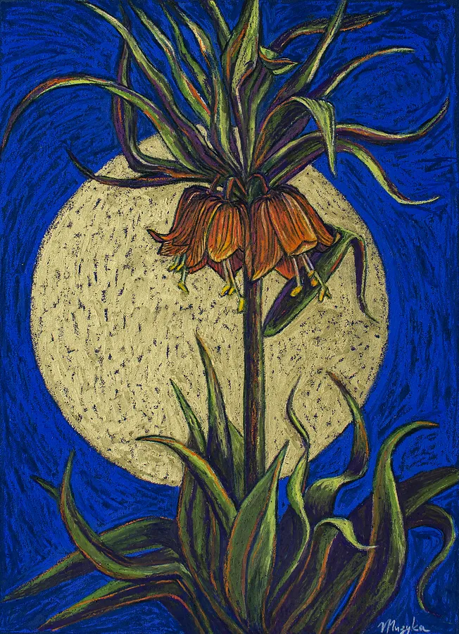 Image de Фритілярія par Oksana Muzyka, taille : 30*40 см, fabriqué avec олійна пастель, médium Графіка, de Київ, faisant partie de la série Квітнути під час війни, au prix de $300