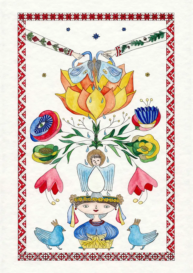 Imagen de Україна de Anna Samoilovich, tamaño: 42х29.7 cm, hecho de Папір, лайнер, акварель, medio Obra gráfica, de Київ, parte de la serie Дерево життя, con un precio de €250 (≈ 12,950 грн)