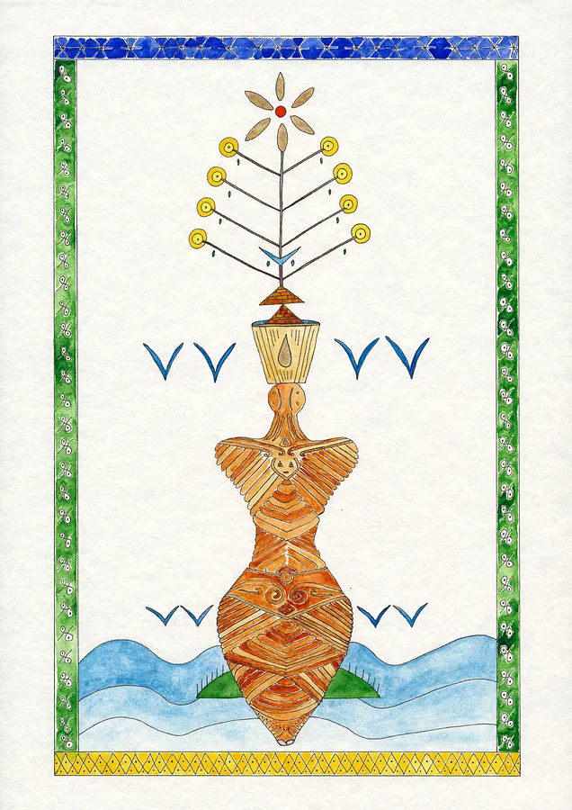 Image of Trypillia by Anna Samoilovych, size: 42х29.7 см, made of paper, liner, watercolor, Graphics medium, from Kyiv, part of the Tree of Life series, priced at €250 (≈ 12,817 грн)