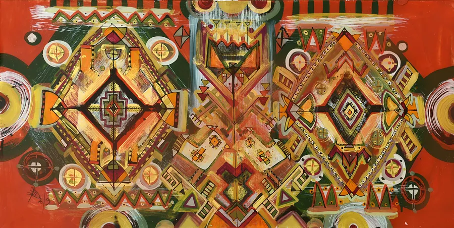 Imagen de килим de Dzvinka Zahaika, tamaño: 80/40, hecho de скло/туш/олія, medio Pintura sobre vidrio, de Львів, parte de la serie Гра, con un precio de $300 (≈ 13,510 грн)