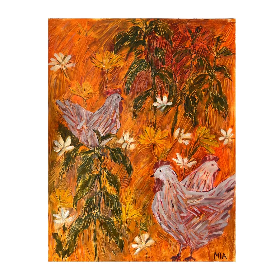 Imagen de Кури de Solomiya Ortynska, tamaño: 50x65cm, hecho de олія на папері, medio Pintura, de Львів, parte de la serie Про дім, con un precio de $450