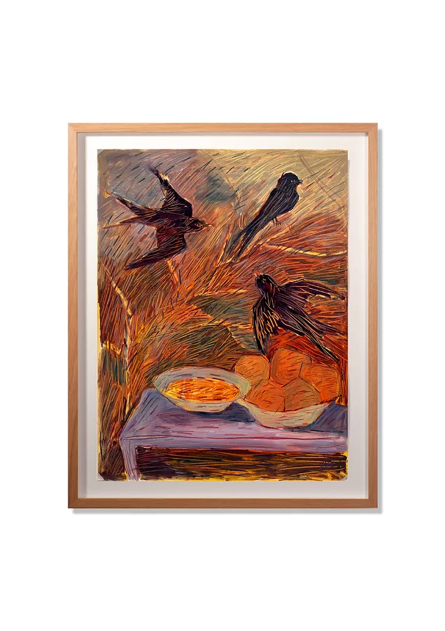 Image of In the garden by Solomiya Ortynska, size: 50x65 cm, made of олія на папері, Painting medium, from Lviv, part of the Про дім series, priced at $400