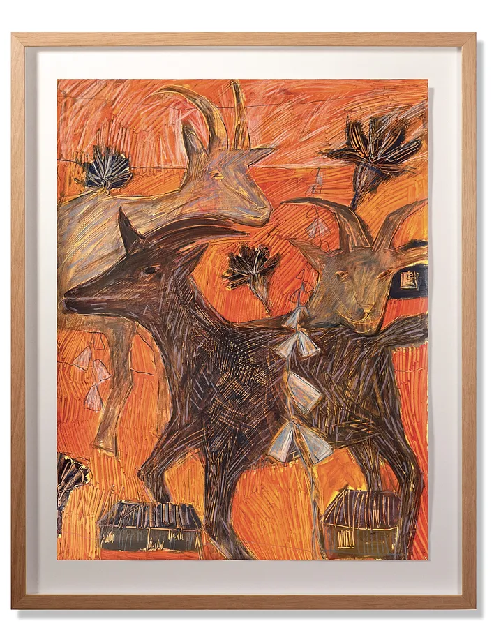 Imagen de Goats  de Solomiya Ortynska, tamaño: 50x65 cm, hecho de oil on paper, medio Pintura, de Lviv, parte de la serie Про дім, con un precio de $450