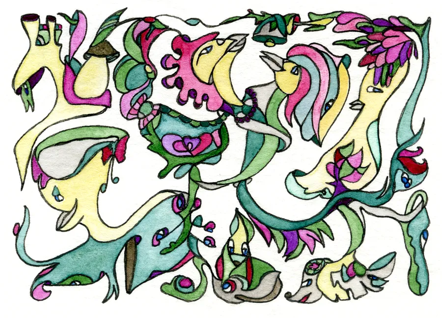 Immagine di Крилатий дует di Anna Samoilovich, dimensioni: 6.4х8.9 cm, materiali: Папір, лайнер, акварель, medium: Grafica, città: Київ, serie: Таємничі сплетіння, prezzo: €70 (≈ 3.624 грн)