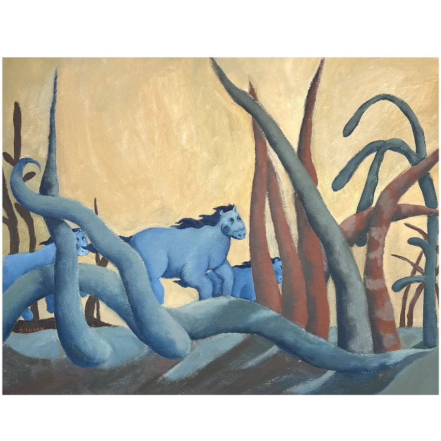 Image of Horses by Diana Ruban , size: 60 x 50 cm, made of Canvas, acrylic., Painting medium, from Spain, part of the Blue women series