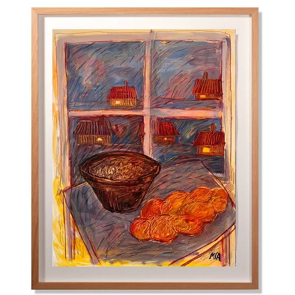 Bild von Weihnachten von Solomiya Ortinska, Größe: 50x65 cm, hergestellt aus Öl auf Papier, Malerei Medium, aus Lviv, Teil der Про дім Serie, zum Preis von $400