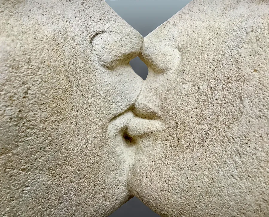 Image of LIPS TALK by Roman Kykta, size: 4600/4200/2000 мм, made of Limestone, marble, Sculpture Exhibition Plastic Art medium, from Lviv