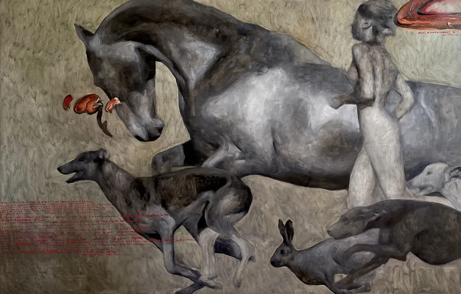 Image of Biomechanics of escape by ANNA VERIKI, size: 130x200cm, made of Oil on canvas, Painting medium, from Kyiv, Ukraine , part of the Series 1 series