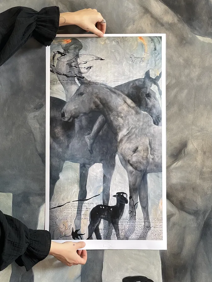Imagen de Print “Black ceramic lamb”  de ANNA VERIKI, tamaño: 70x40 cm , hecho de Paper, printing , medio Graphics, de Kyiv , con un precio de €60