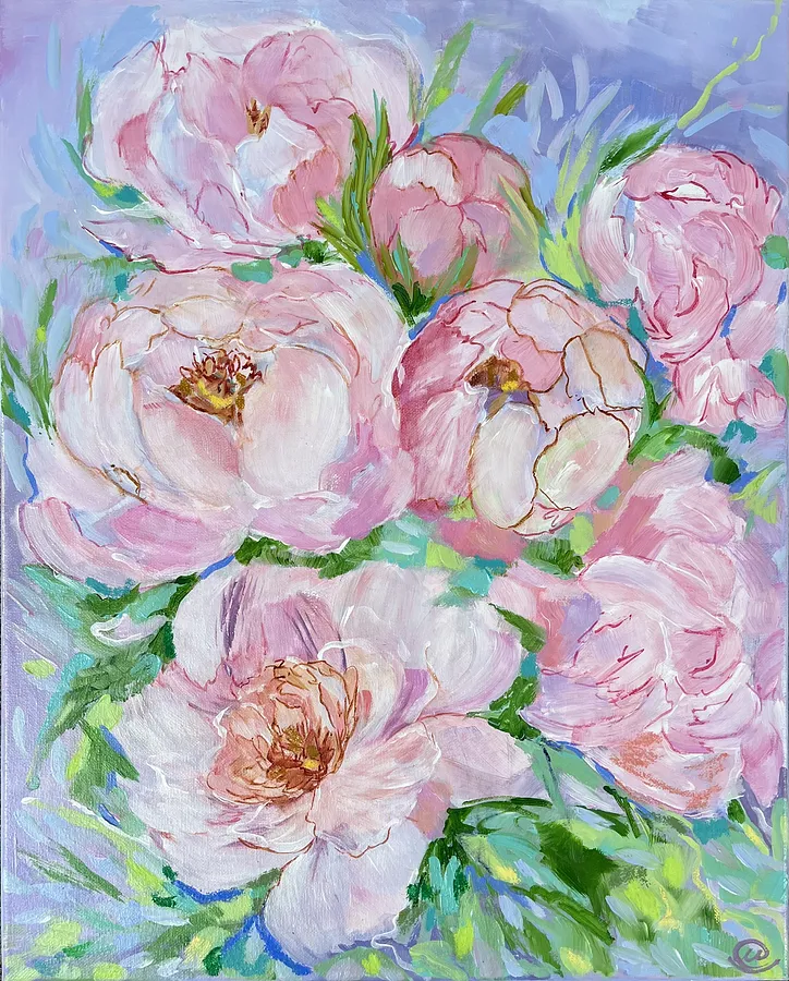 Image of In my garden. by Maryna Kovalchuk, size: 20 x 16 inches, made of Watercolor, pastel, acrylic, canvas, Painting medium, from Jacksonville, FL, priced at $300
