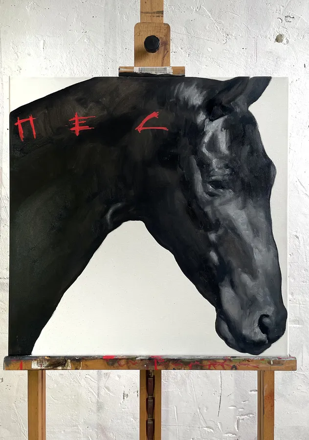 Image of Black horse  by ANNA VERIKI, size: 55x55 cm, made of Oil on canvas, Painting medium, from Kyiv , priced at €600
