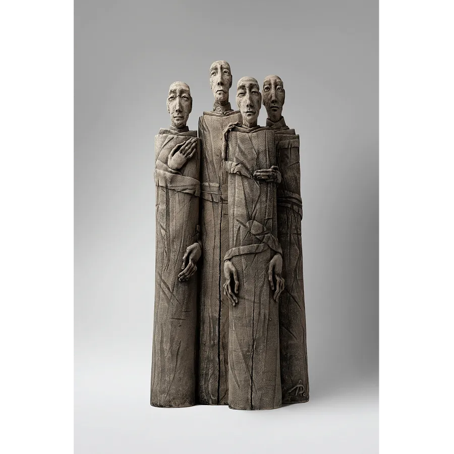 Image of One next to one by Liudmyla Davydenko, size: 54x25x11 , made of chamotte, glaze, Sculpture medium, part of the Holova/Head series, priced at €800