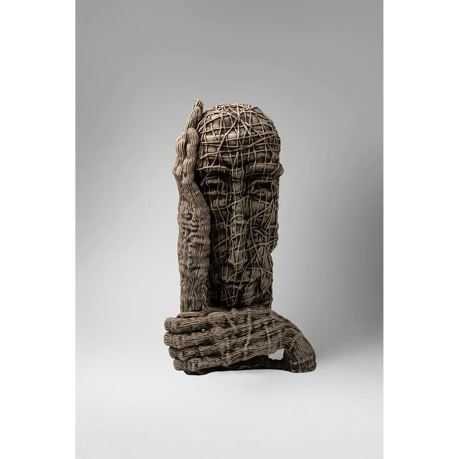 Image of Wait by Liudmyla Davydenko, size: 42х24х18, made of chamotte, glaze, Sculpture medium, part of the Holova/Head series, priced at €1200
