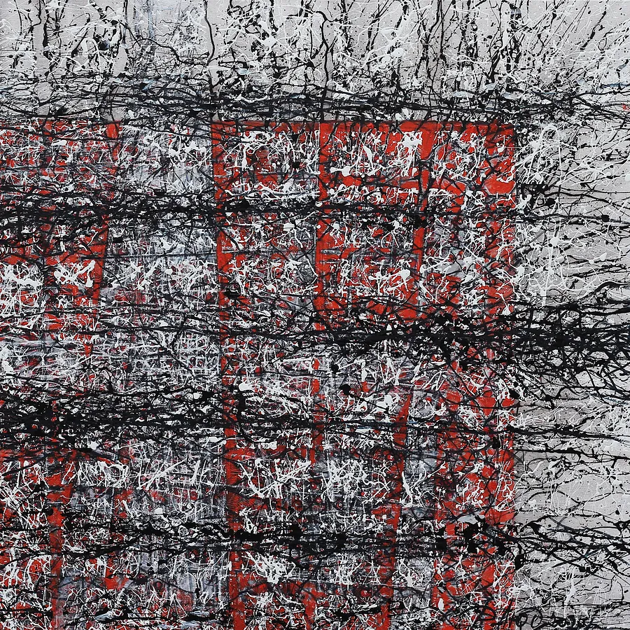 Image of Crossing 1 by Liudmyla Davydenko, size: 100x100, made of oil/canvas, Painting medium, part of the Isolines series, priced at €1500