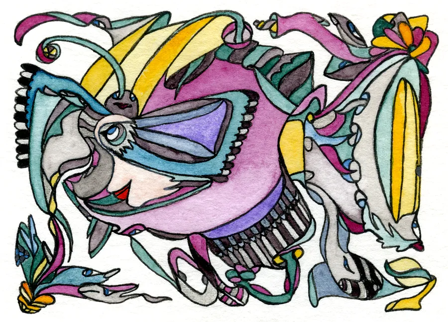 Image of The Soul's Mask by Anna Samoilovych, size: 6.4х8.9 cm, made of Paper, liner, watercolor, Graphics medium, from Amsterdam, part of the Mysterious Entanglements series, priced at €70 (≈ 3,624 грн)