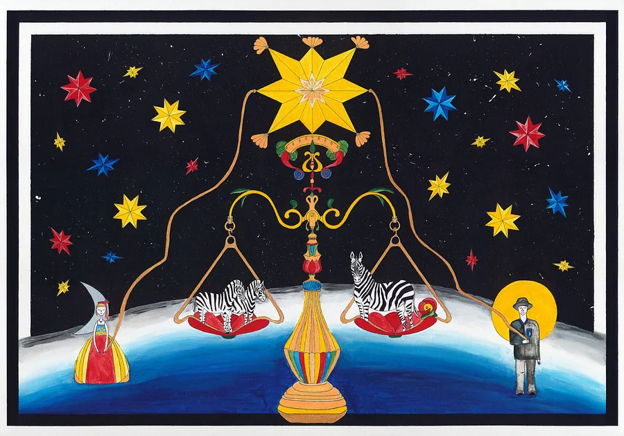 Image of Cosmic equilibrium by Anna Samoilovych, size: 70х100 cm, made of canvas, liner, acrylic, Graphics medium, from Kyiv, part of the Balance series, priced at €950