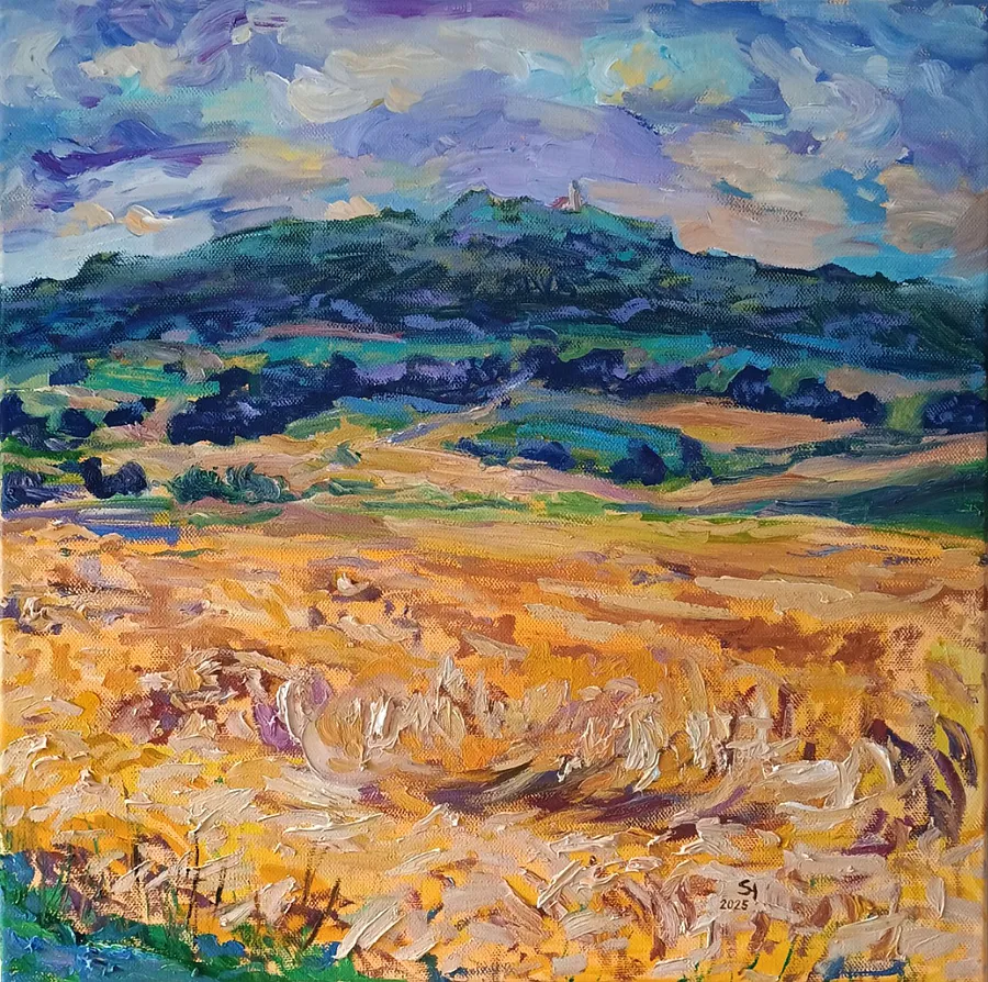 Bild von Wolken über dem Bussen von Karina Semenyuk, Größe: 40 x 40, Paintings Medium, aus Unlingen, Germany, Teil der Summer 2025 Serie, zum Preis von €260