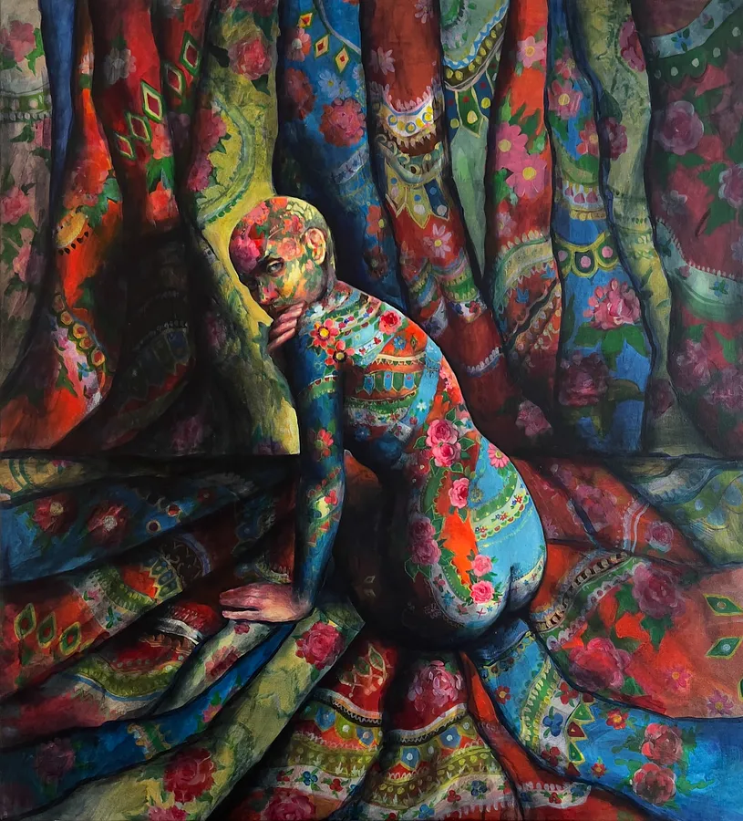 Image of Scarf by Ostroverkhova Ksenia, size: 100x110cm, made of oil / canvas, Paintings medium, from Kyiv, part of the Series 3 series, priced at $2800