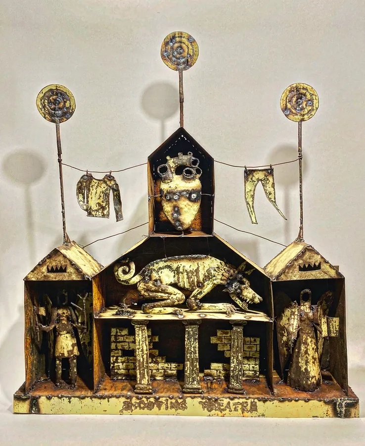 Imagen de SHOOTING THEATRE de Konstantin Zorkin, tamaño: 80/100/15 см, hecho de Metal,welding, minting technique, medio Objeto, de KHARKIV