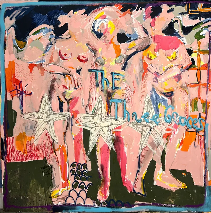 Imagen de the Three Graces de Notuko, tamaño: 200x200 cm, hecho de acrylic on canvas, medio Pintura, de Rivne, parte de la serie myths, con un precio de €5500